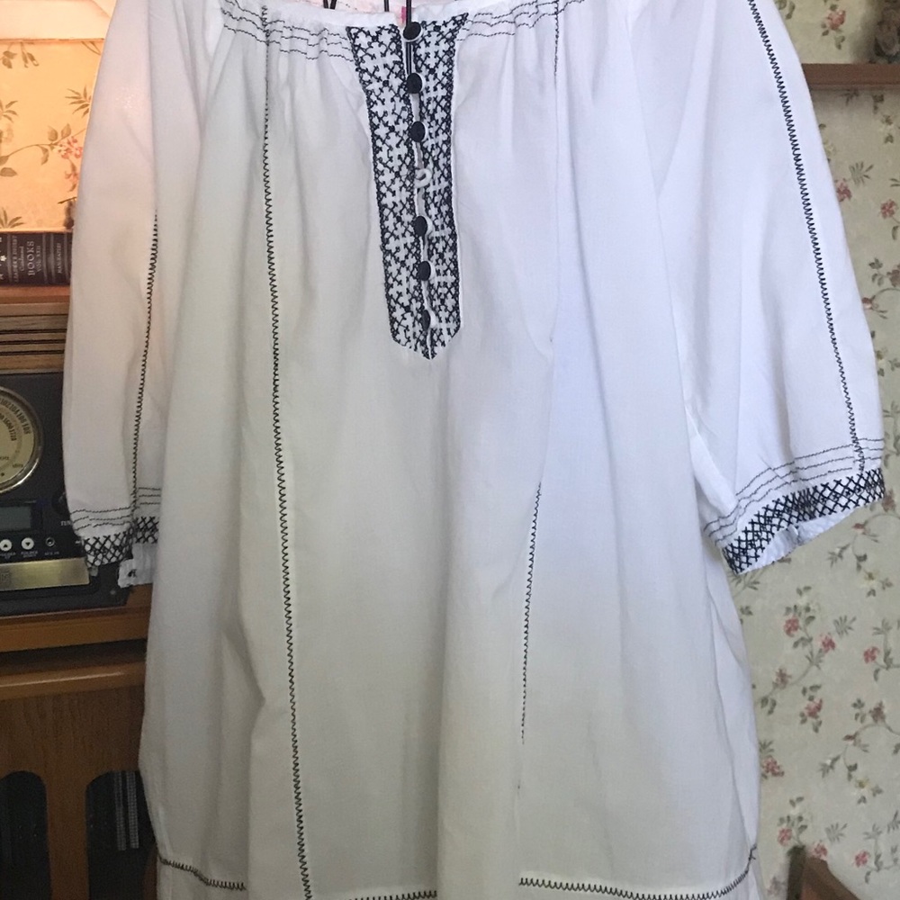 Black and White Peasant Blouse